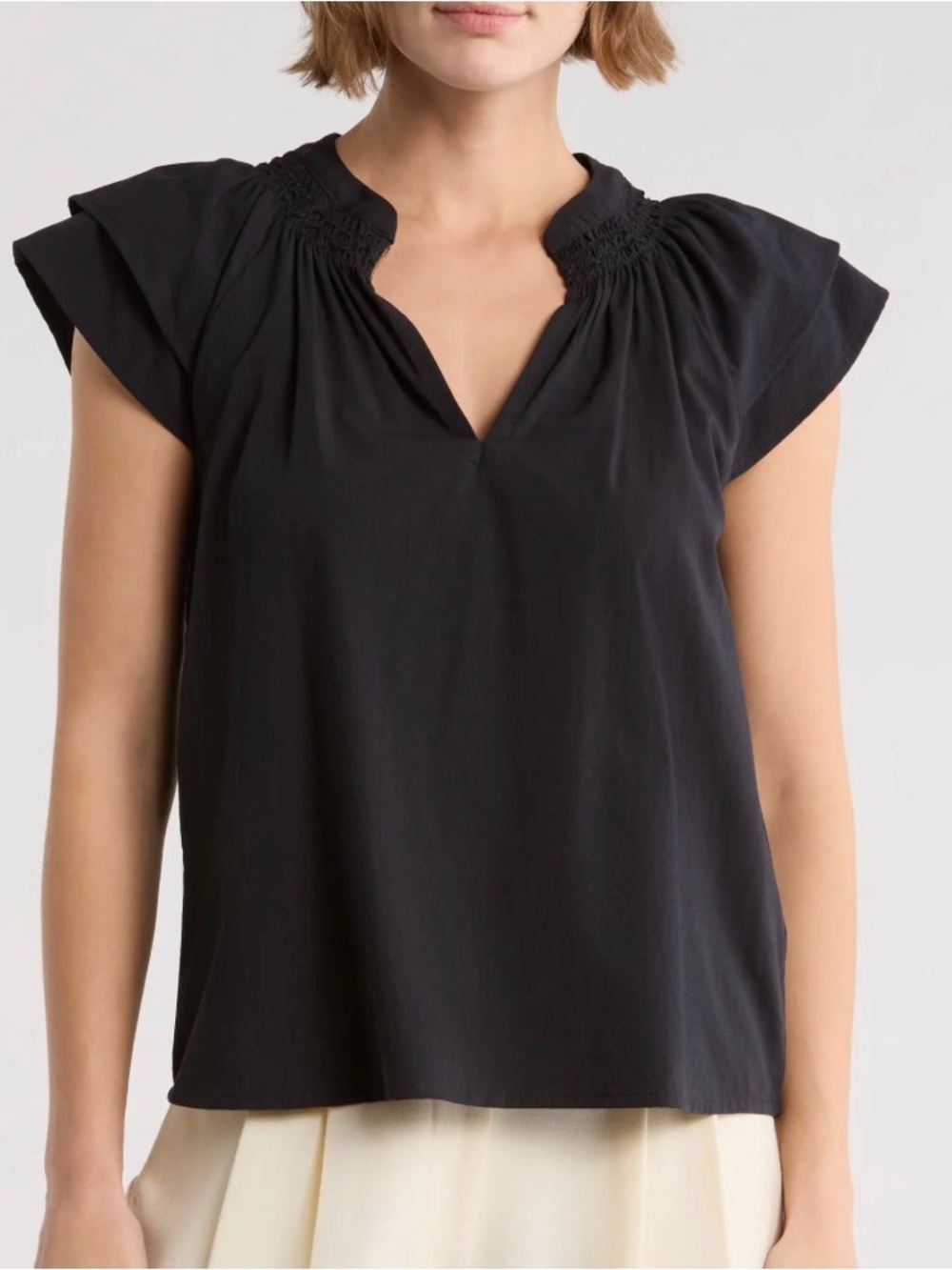 Tart Collections Black V-Neck Smocked Shoulder Blouse